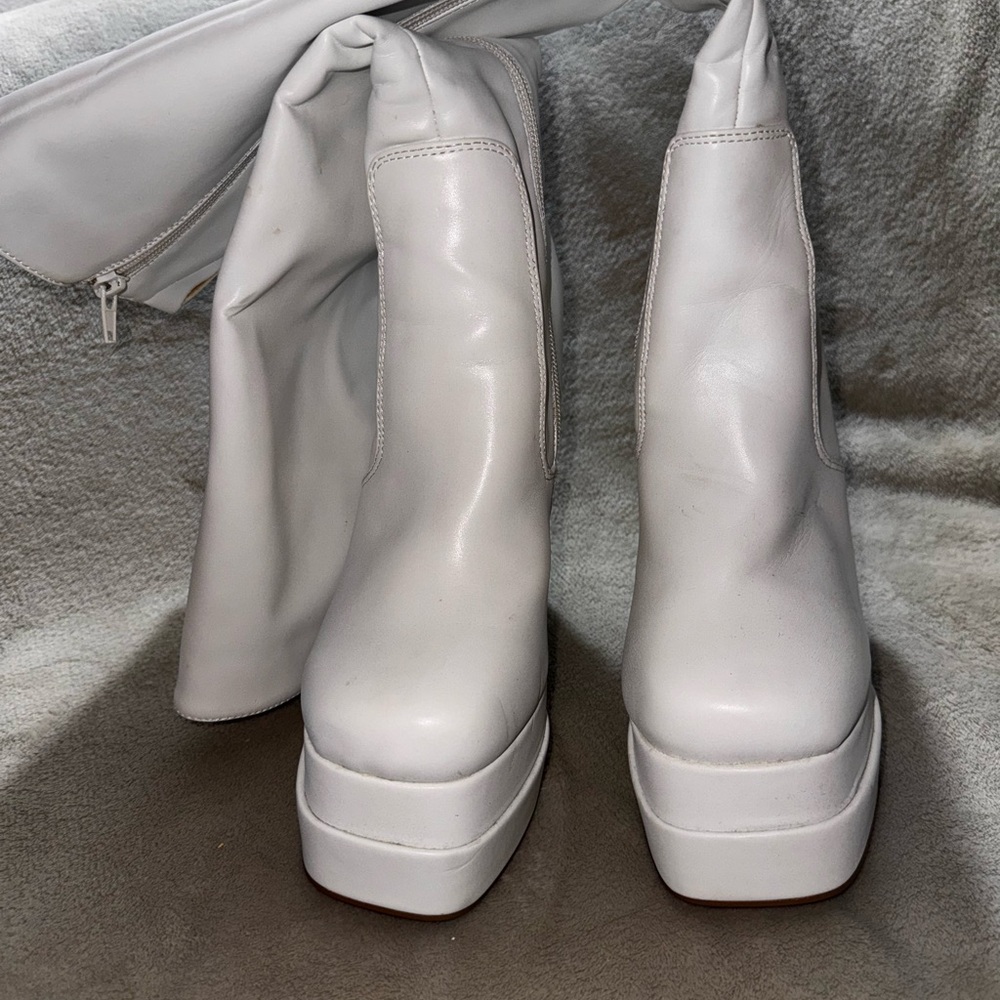 Nature Breeze White Platform Knee-High Boots